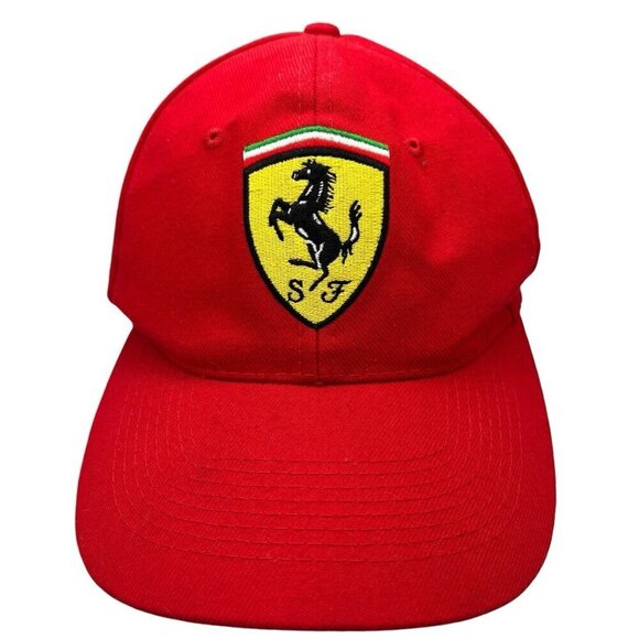 Vtg Ferrari 90s Racing Formula 1 Mens Red Wool Acrylic Blend Racing Cap Hat Logo - Picture 1 of 11